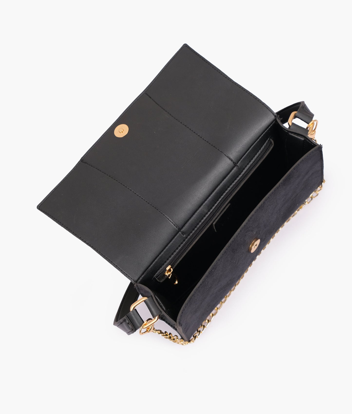 Black suede buckle envelope bag