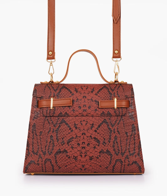 Brown crocodile cross-body bag with top-handle